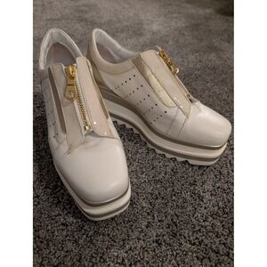 Marco Moreo Milano Women Beige Gold Leather Zip Wedge Sneakers Platform 38.5/8